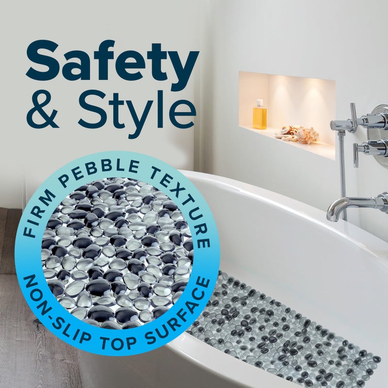 SlipX Solutions Non Slip Pebble Bath Mat for Shower & Bathtub 38x17 | River Rock Look | Accupressure | Massage Bath Mats for Tub | 188 Suction Cups | Machine Washable, Dark Gray Pebbles - Image 3